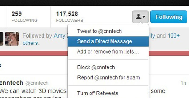 Invio di un DM su Twitter