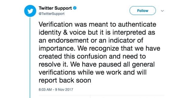 Offizieller Tweet zur Verifizierung