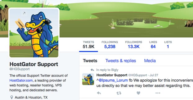 Twitter 上的支持帐户