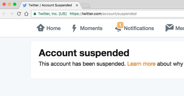 บัญชีทวิตเตอร์ถูกระงับ