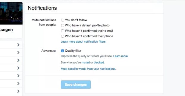 Filtro di notifica di Twitter
