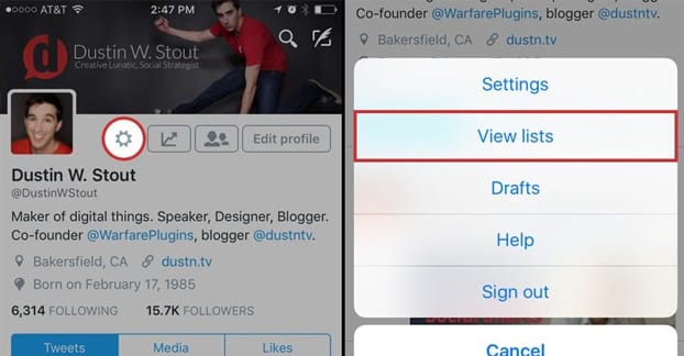 Esempio di elenchi di Twitter