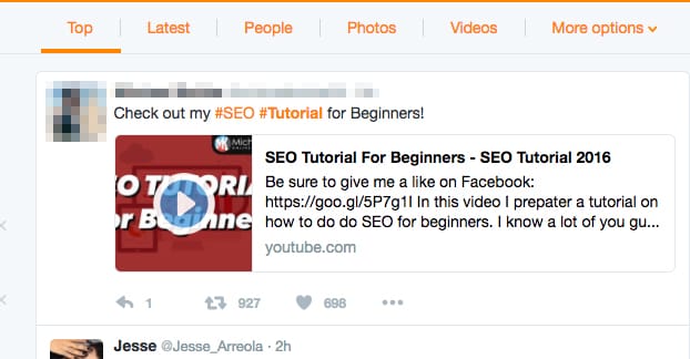 Esempio di valore del contenuto di Twitter