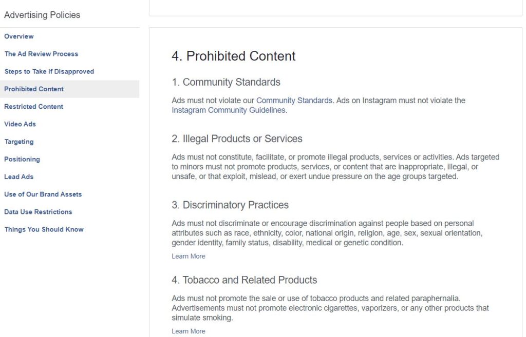 regole degli annunci di facebook