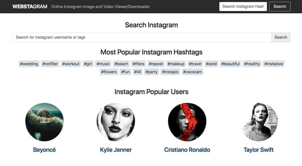 Pagina iniziale di Webstagram