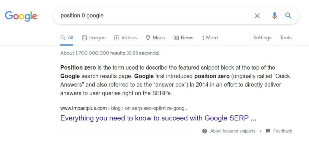 cos'è uno snippet in primo piano di Google