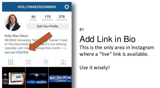 Link do biografii na Instagramie