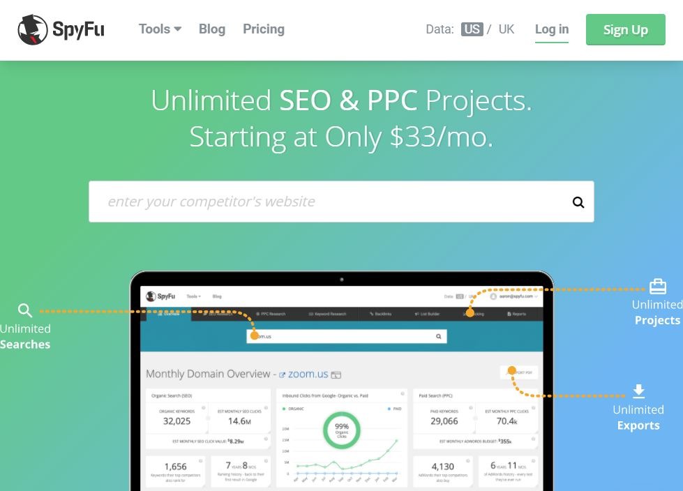 spyfu - 유사한 웹 경쟁자