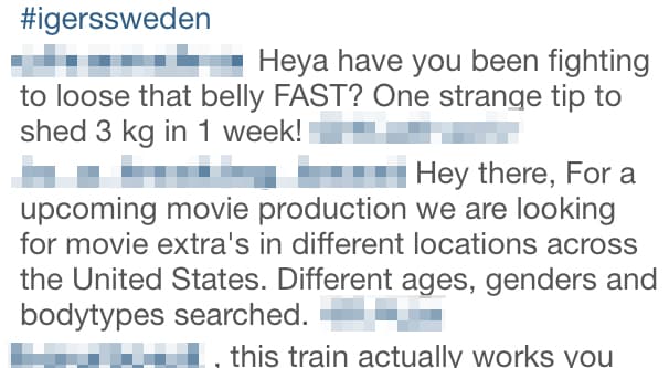 Przykłady spamu na Instagramie