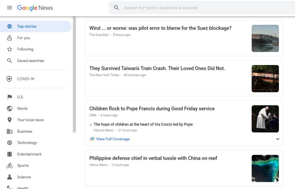 ผลการค้นหาข่าวของ Google