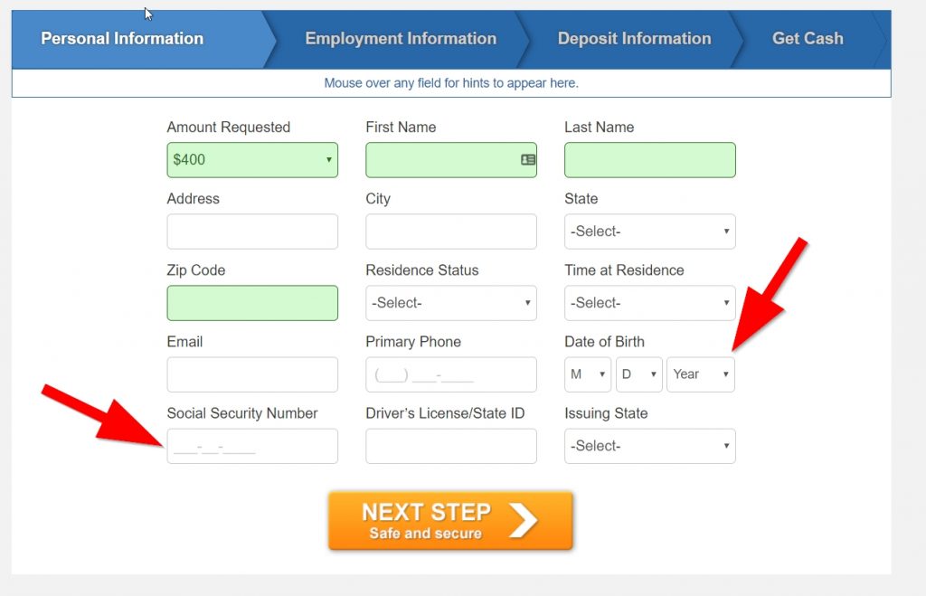 ペイデイ ローンの提供例
