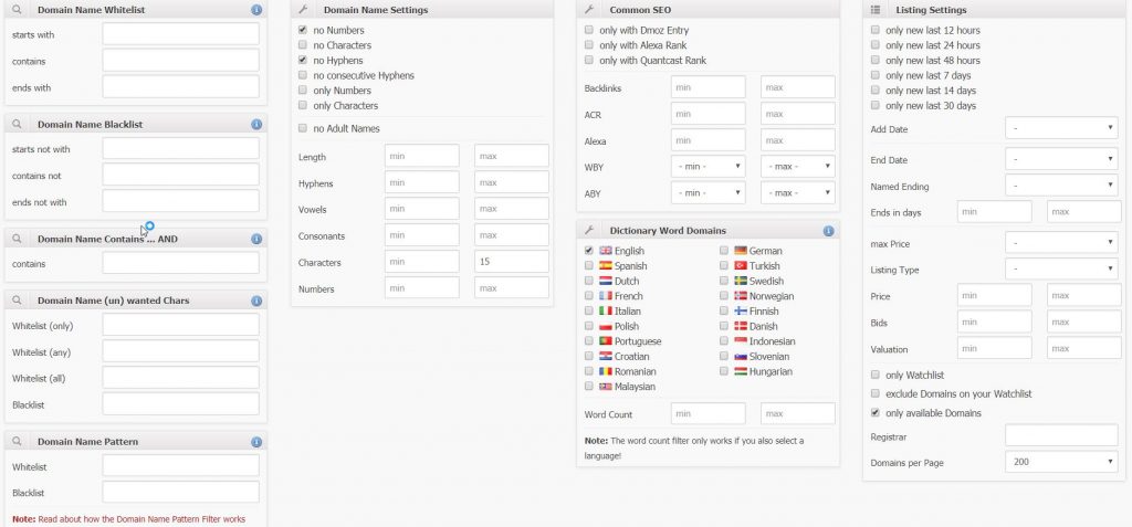 ExpiredDomains.net - Фильтры