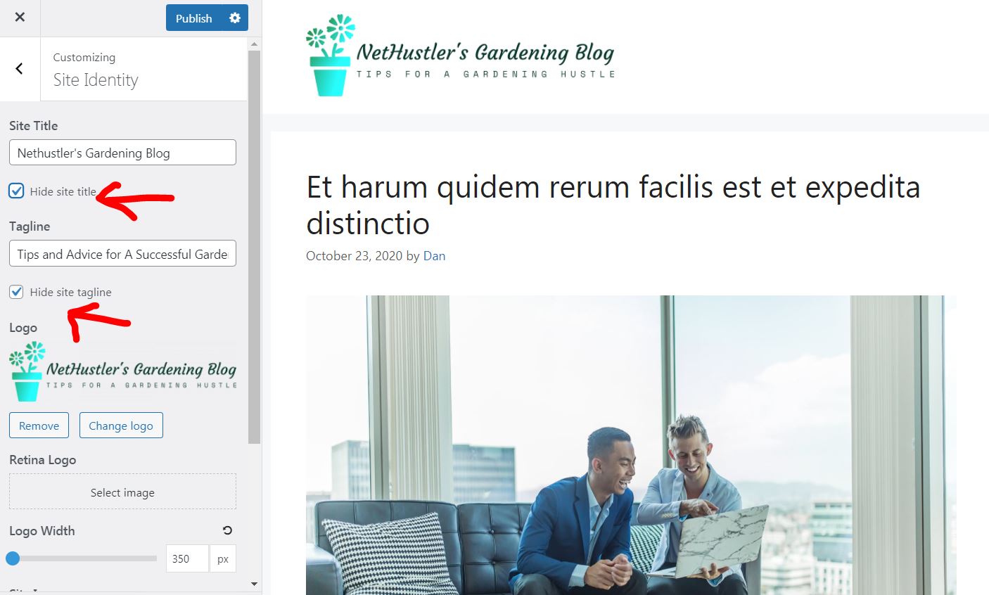 impostare il titolo del blog