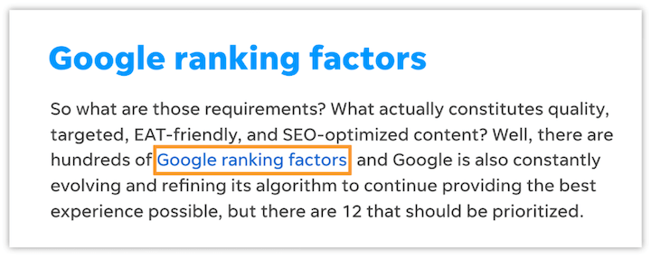 sütun sayfaları için dahili bağlantı örneği