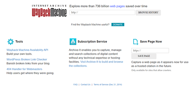 Homepage di Wayback Machine