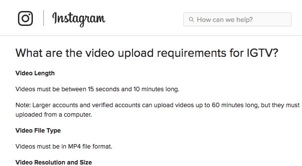 Requisiti video IGTV
