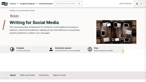 Screenshot of Writing for Social Media, a course from edX.