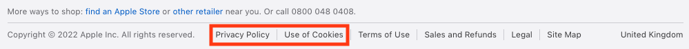 Apple Inc. 英國網站頁腳