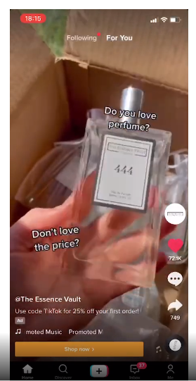 Screenshot der TikTok-Werbekampagne von The Essence Vault