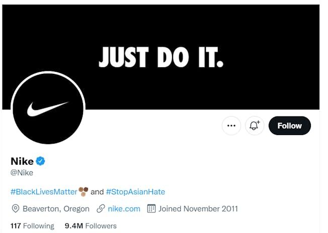 Profilo twitter di Nike