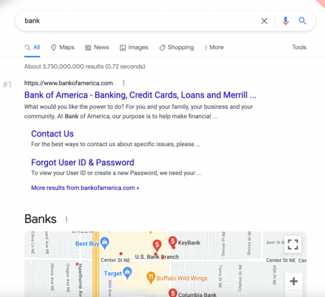 Les SERP ne comportent pas de pages spécifiques à l'état/à la ville, mais un pack de cartes.