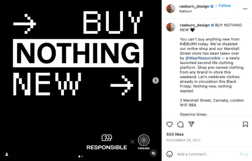 Screenshot of Raeburn campaign on Instagram.