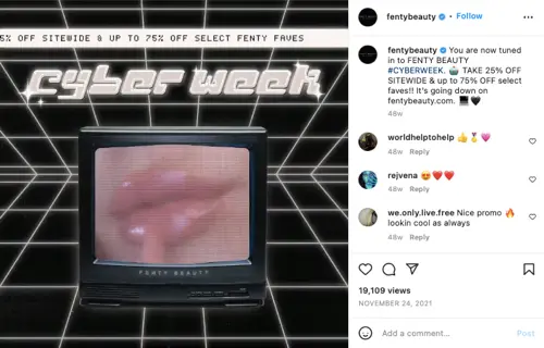 Screenshot of Fenty Beauty campaign on Instagram.