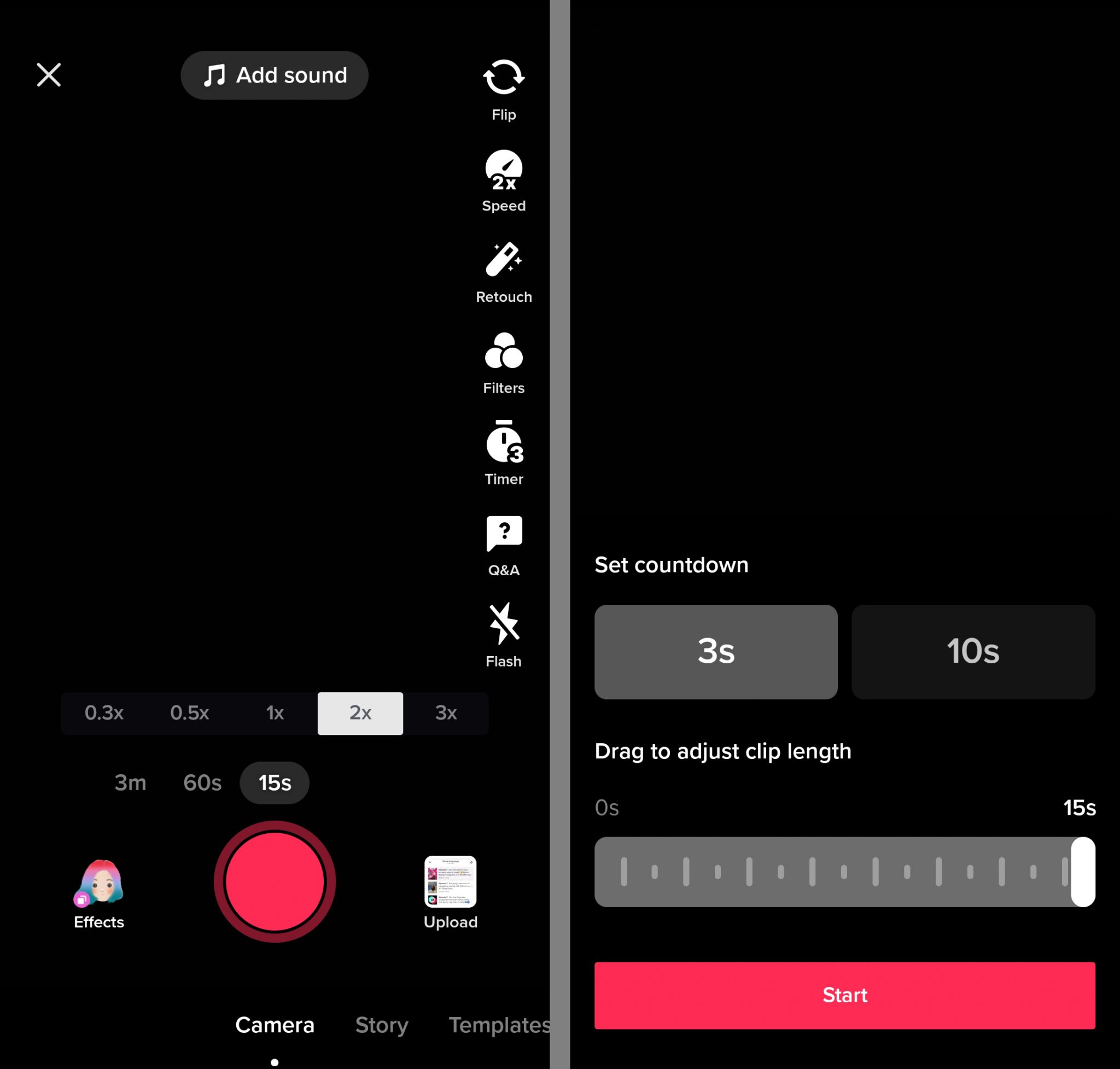 como fazer um vídeo do TikTok - ajuste o tempo e inicie a contagem regressiva