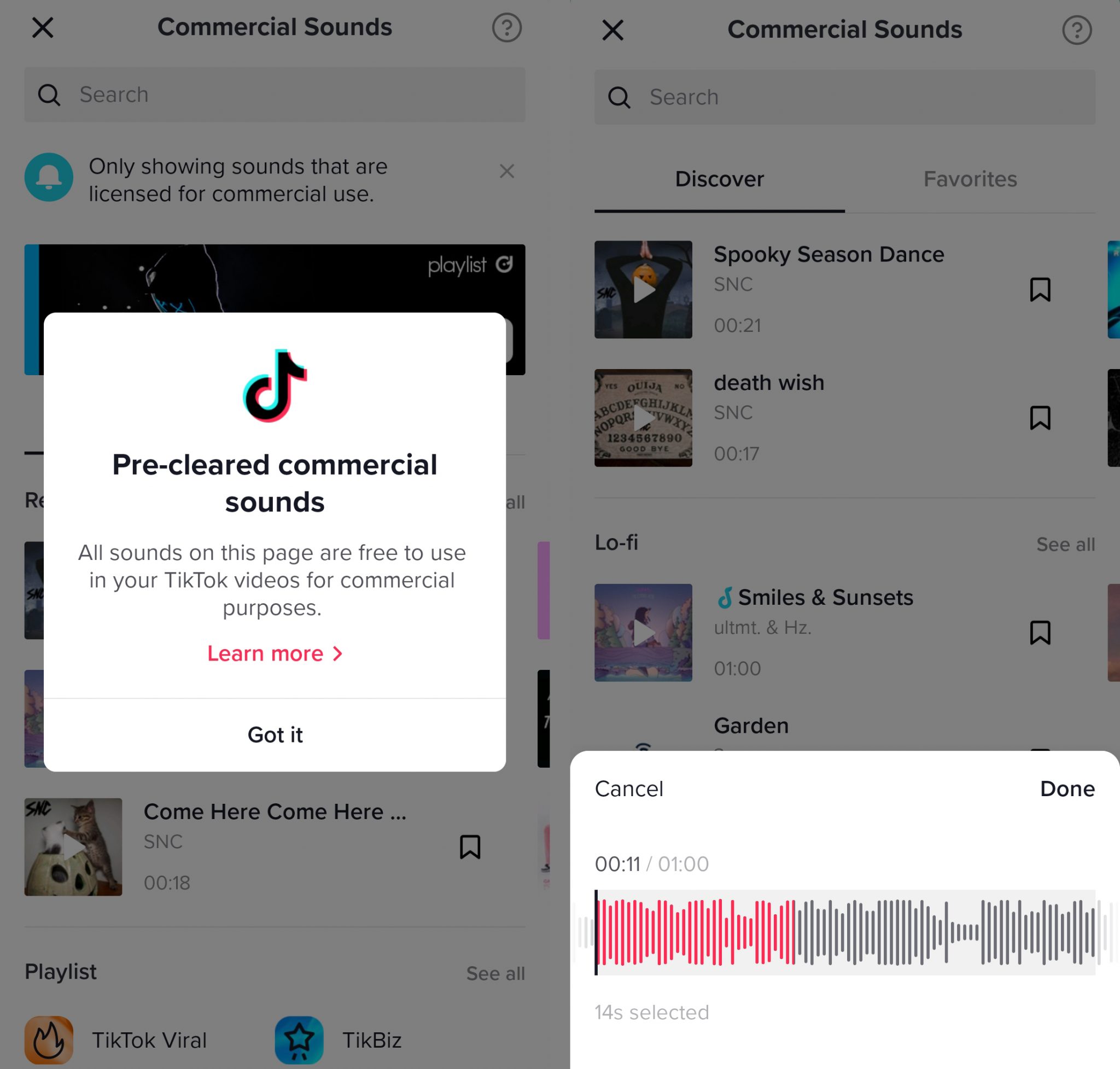 como fazer um vídeo TikTok - biblioteca de sons comerciais