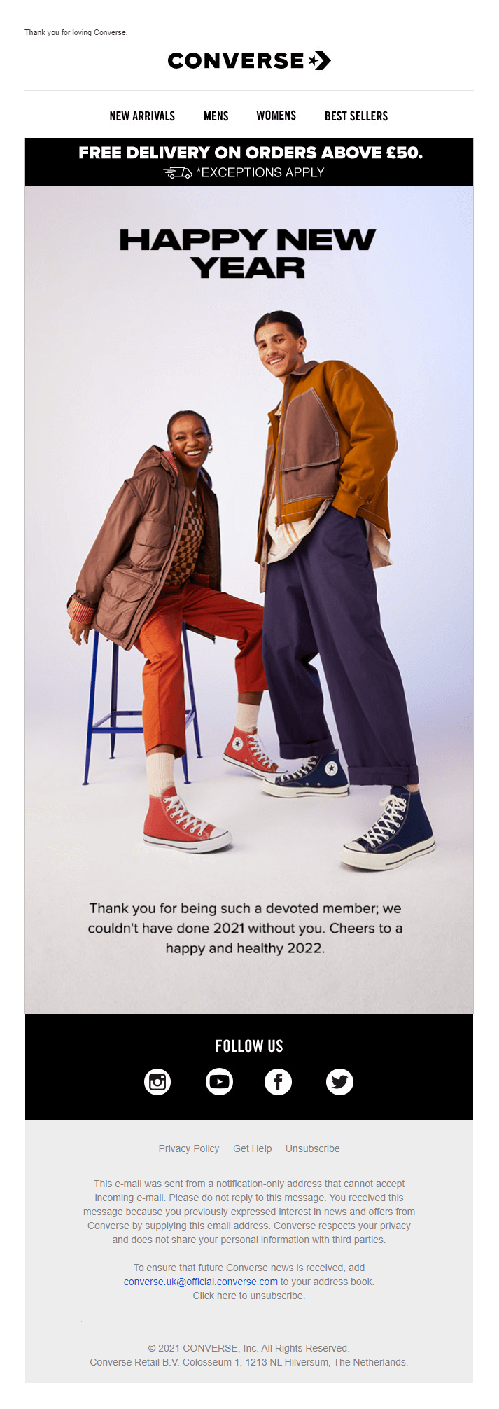 Kampanye email Tahun Baru oleh Converse holiday email campaign by Converse
