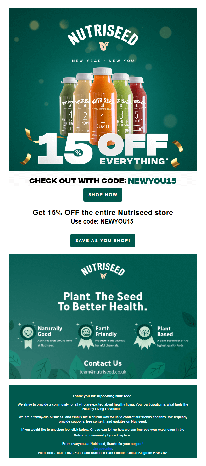 Kampanye email promosi Nutriseed untuk Tahun Baru nutriseed holiday promotional email campaign