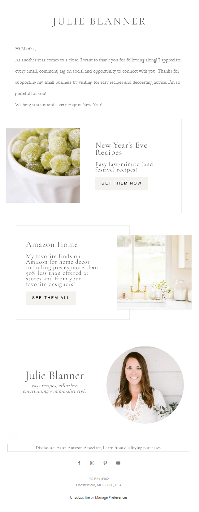 Julie Blancner blogging contoh email Tahun Baru Julie Blanner blogging festive email example
