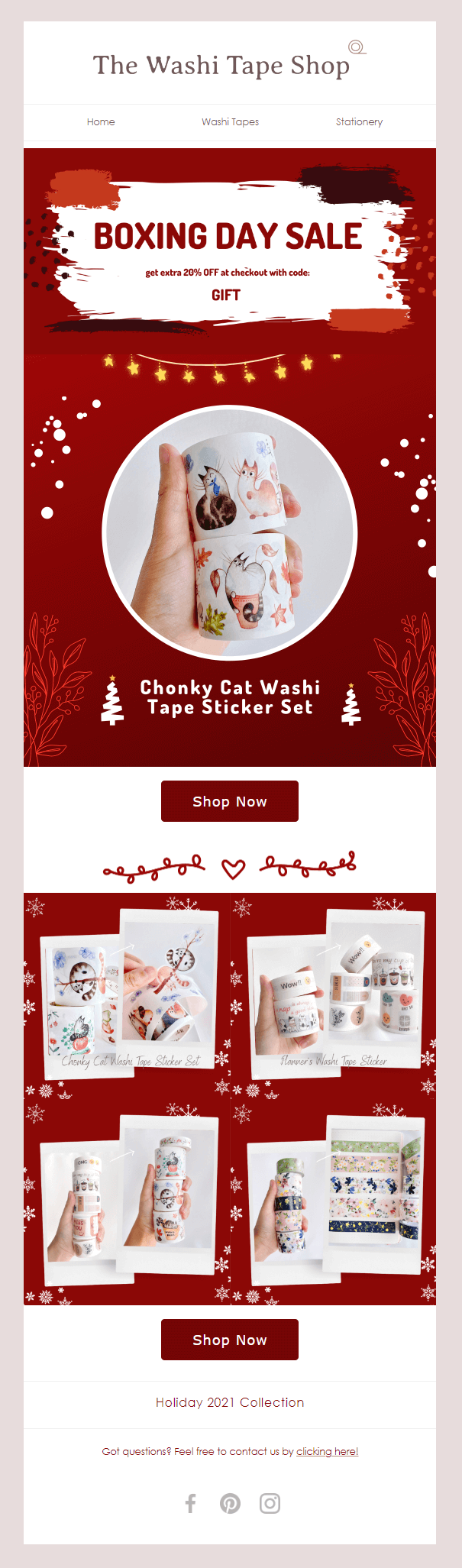 ตัวอย่างอีเมล Boxing Day โดย The Washi Tape Shop boxing day email example by The Washi Tape Shop