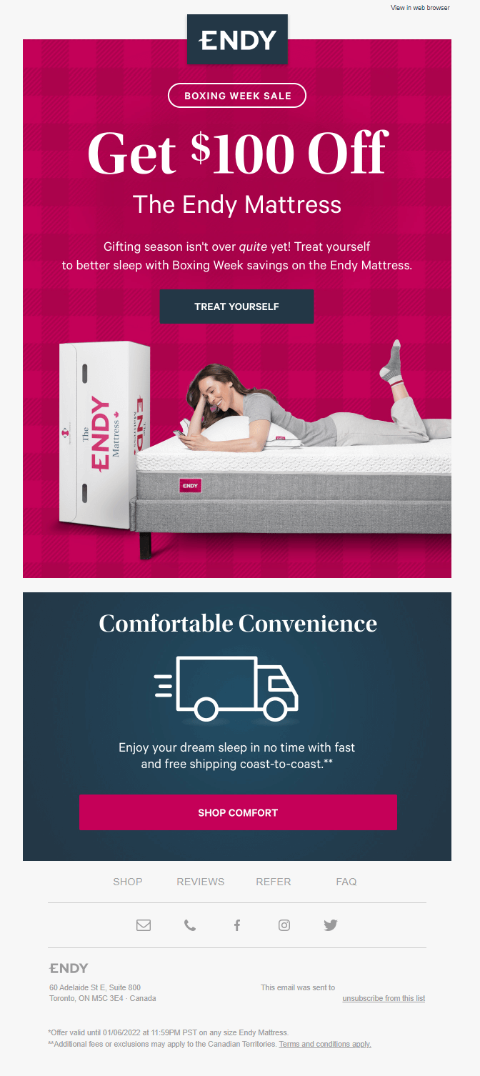 แคมเปญการตลาดผ่านอีเมล Boxing Day โดย Endy boxing day email marketing campaign by Endy