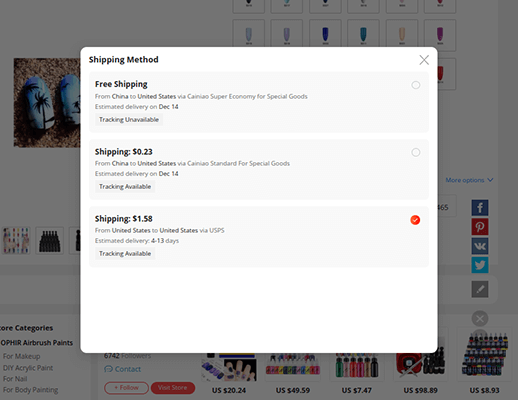 opcje wysyłki żelu do paznokci