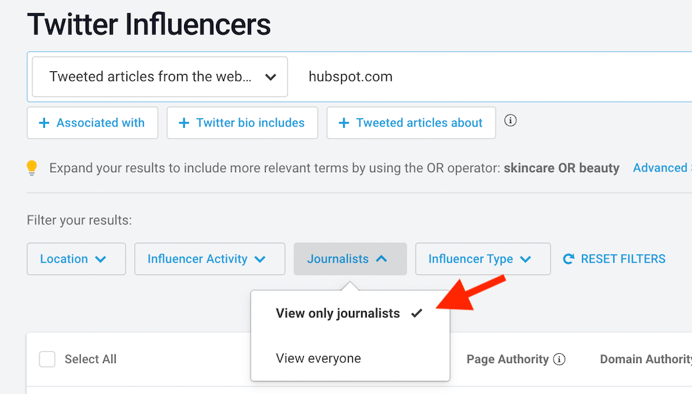 مرشح صحفيي BuzzSumo BuzzSumo Journalists Filter