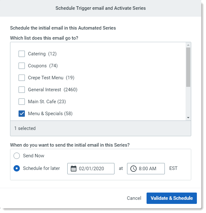 Constant Contact - Créer des options de série d'e-mails