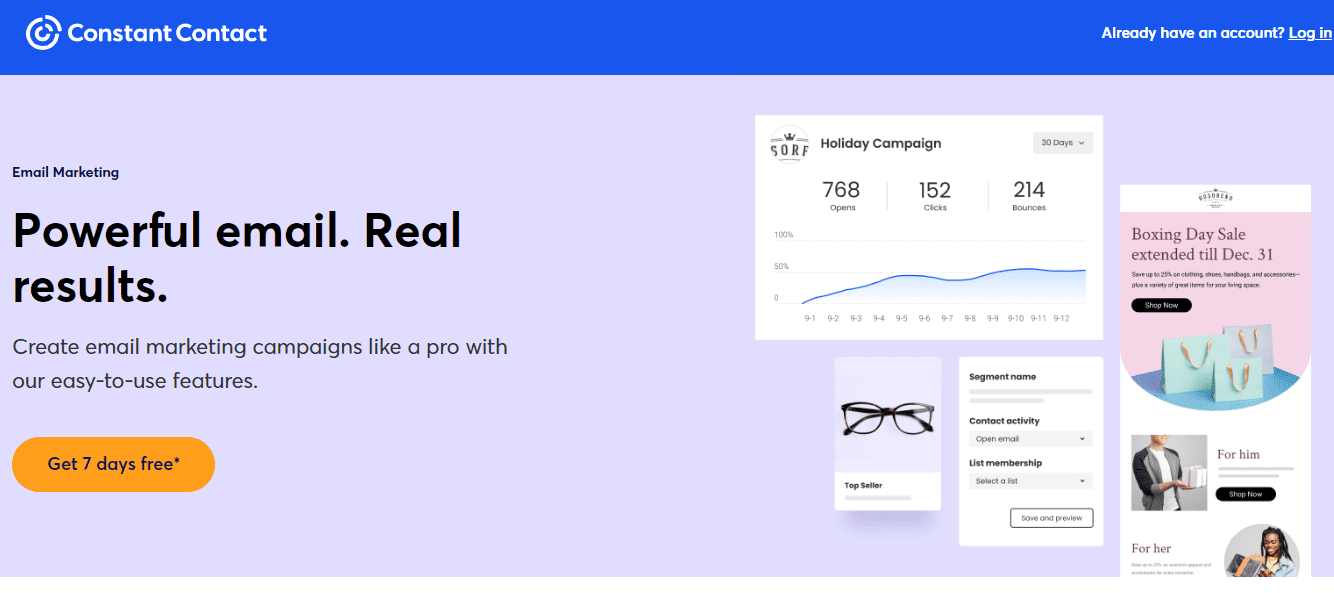 Page d'accueil de Constant Contact - Meilleur logiciel de répondeur automatique par e-mail