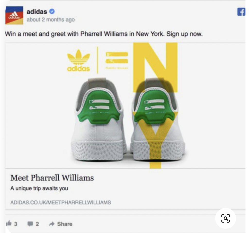 Zrzut ekranu reklamy Adidas Influencer Collaboration na Facebooku