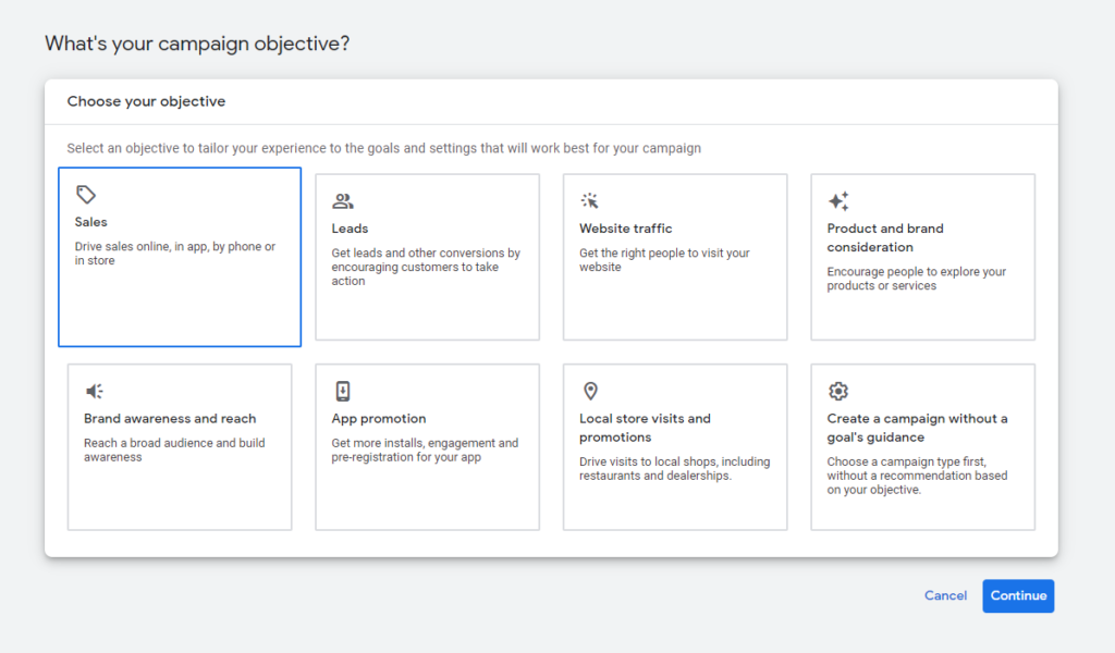 Zrzut ekranu celu kampanii