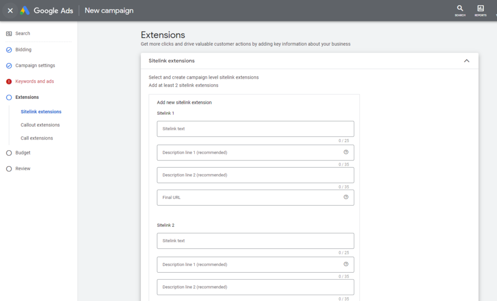 Zrzut ekranu rozszerzenia Google Ads