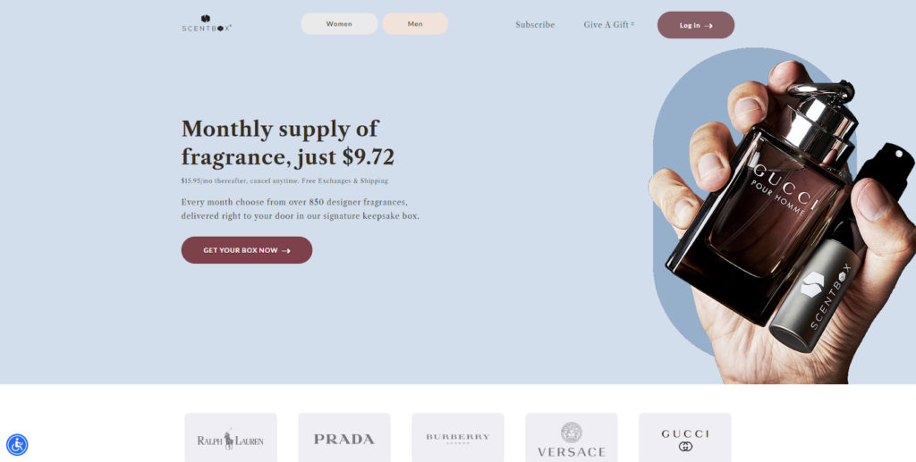 Zrzut ekranu strony docelowej Scentbox