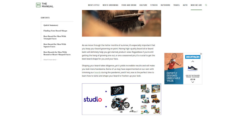 Zrzut ekranu Decathlon Ad na stronie podręcznika