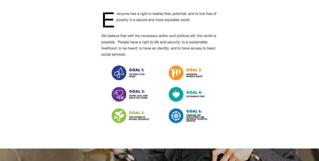 Captura de pantalla de los objetivos de audiencia de Oxfam