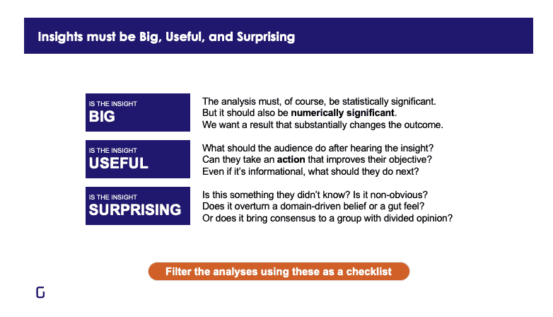 Captura de pantalla de cómo crear historias de datos con información importante, útil y sorprendente