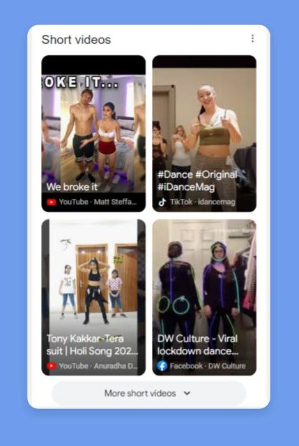 Karuzela krótkich filmów w SERPach Google