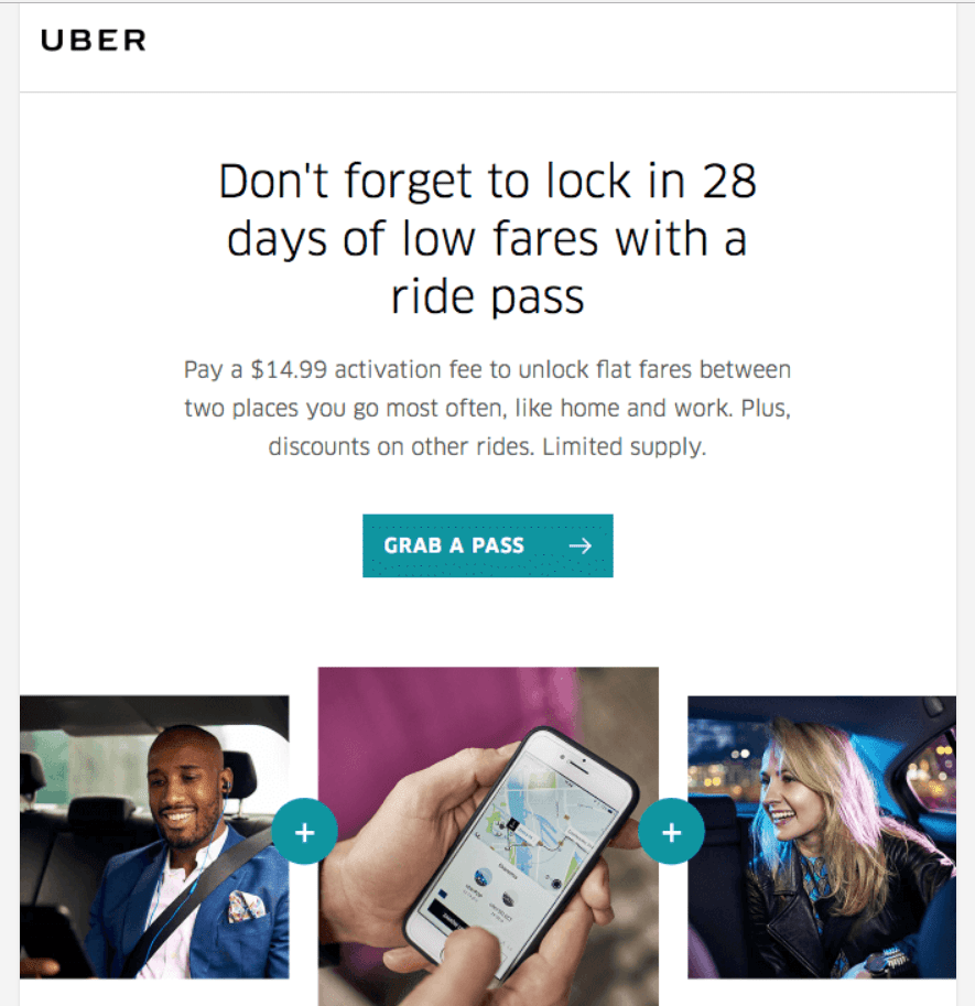Exemple d'e-mail axé sur la conversion - Entonnoir de marketing par e-mail Uber
