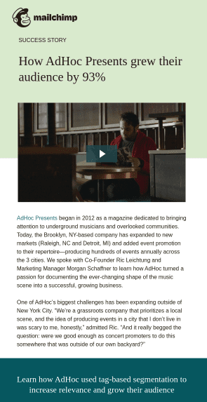 Exemple de newsletter Mailchimp - Plaidoyer dans l'entonnoir de marketing par e-mail