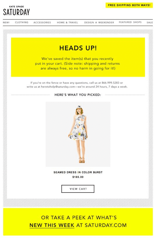 Exemple de ciblage comportemental des e-mails : e-mail de panier abandonné