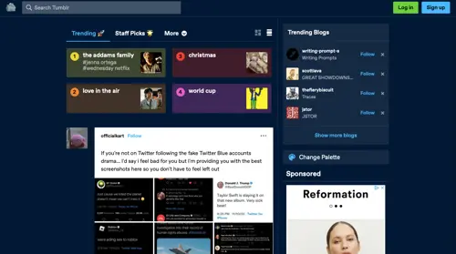 Screenshot of Tumblr.